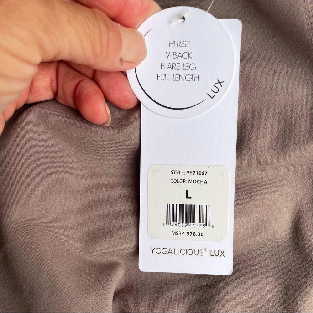 Yogalicious Lux mocha hi rise flare leggings Women Large NWT - Picture 12 of 12